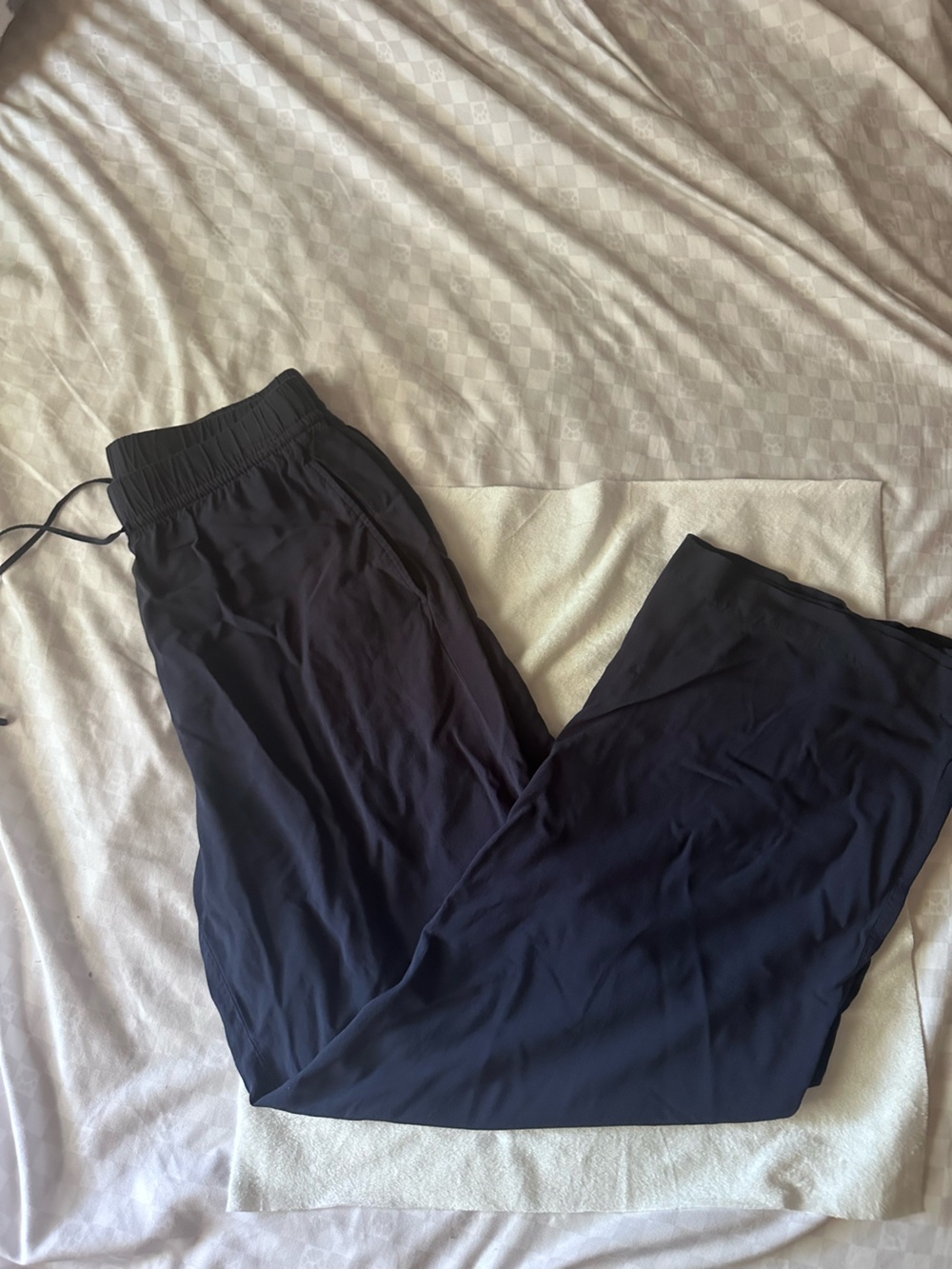 H&M Navy Blue Wide-Leg Drawstring Pants Elastic Waist Size S